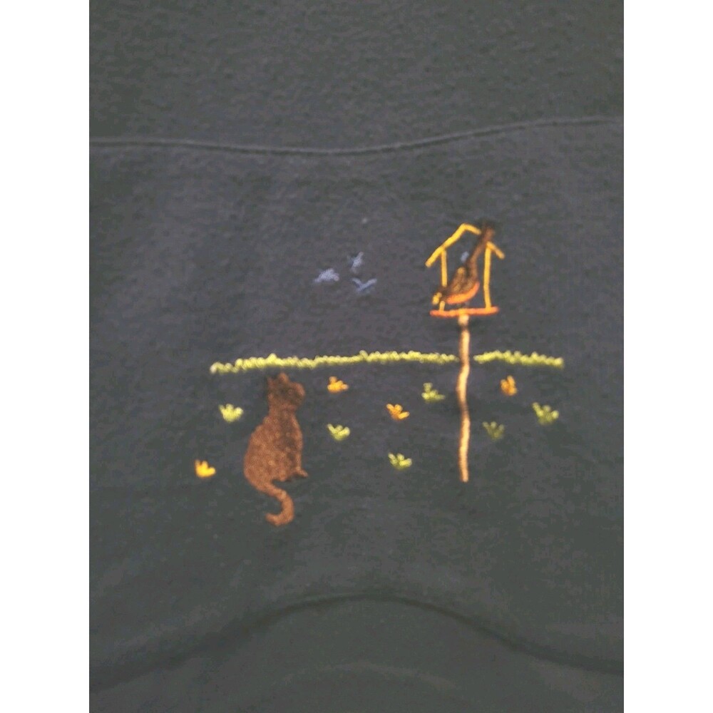 Cat Bird Womens Embroidered Fleece 1/4 Zip 3X Navy Blue Nature Outdoor Farm Vtg